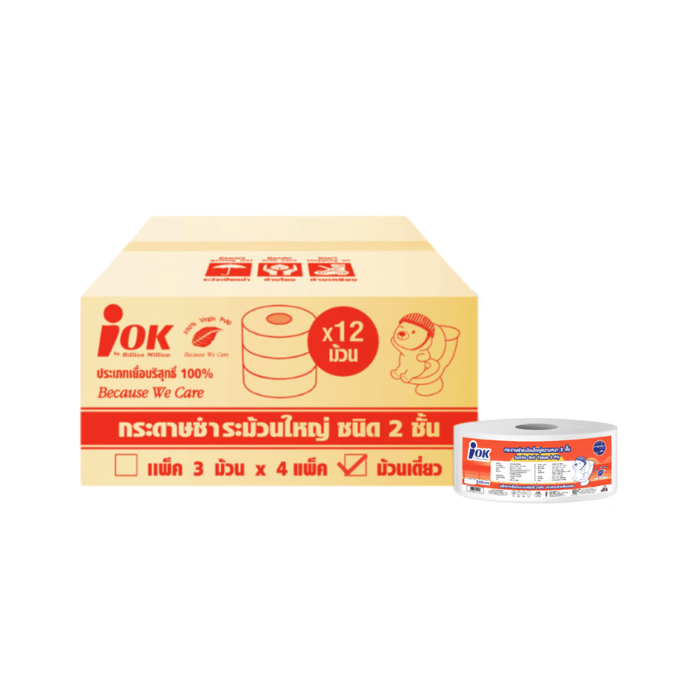 กระดาษชำระ IOK หนา 2 ชั้น พิมพ์ลาย ความยาว 250 เมตร บรรจุ 1 ม้วน/แพ็ก X 12 แพ็ก (ยกลัง 3,000 เมตร)